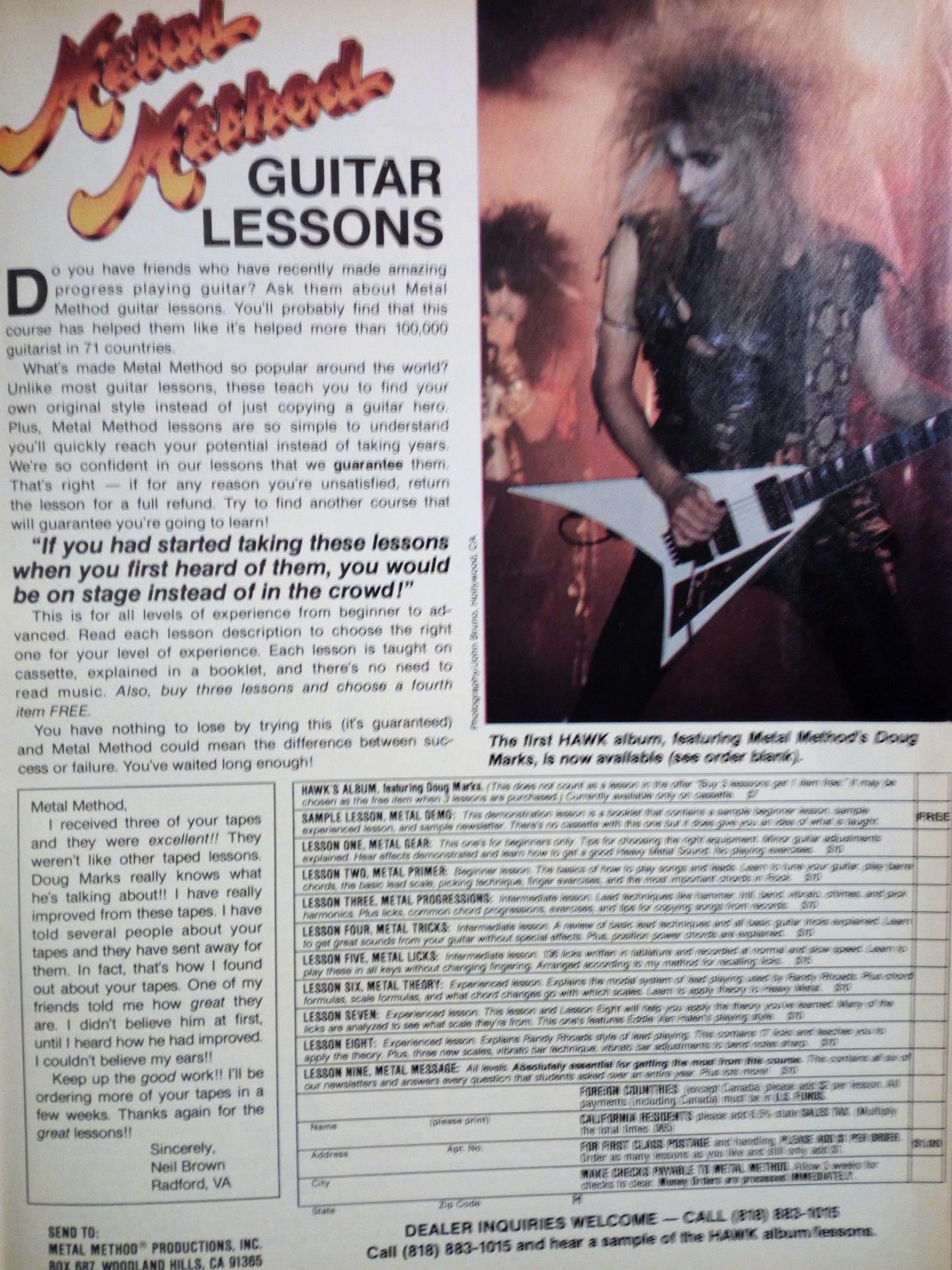 Promo della Metal Method su Hit Parader, 1986. Collezione privata Hammerblow