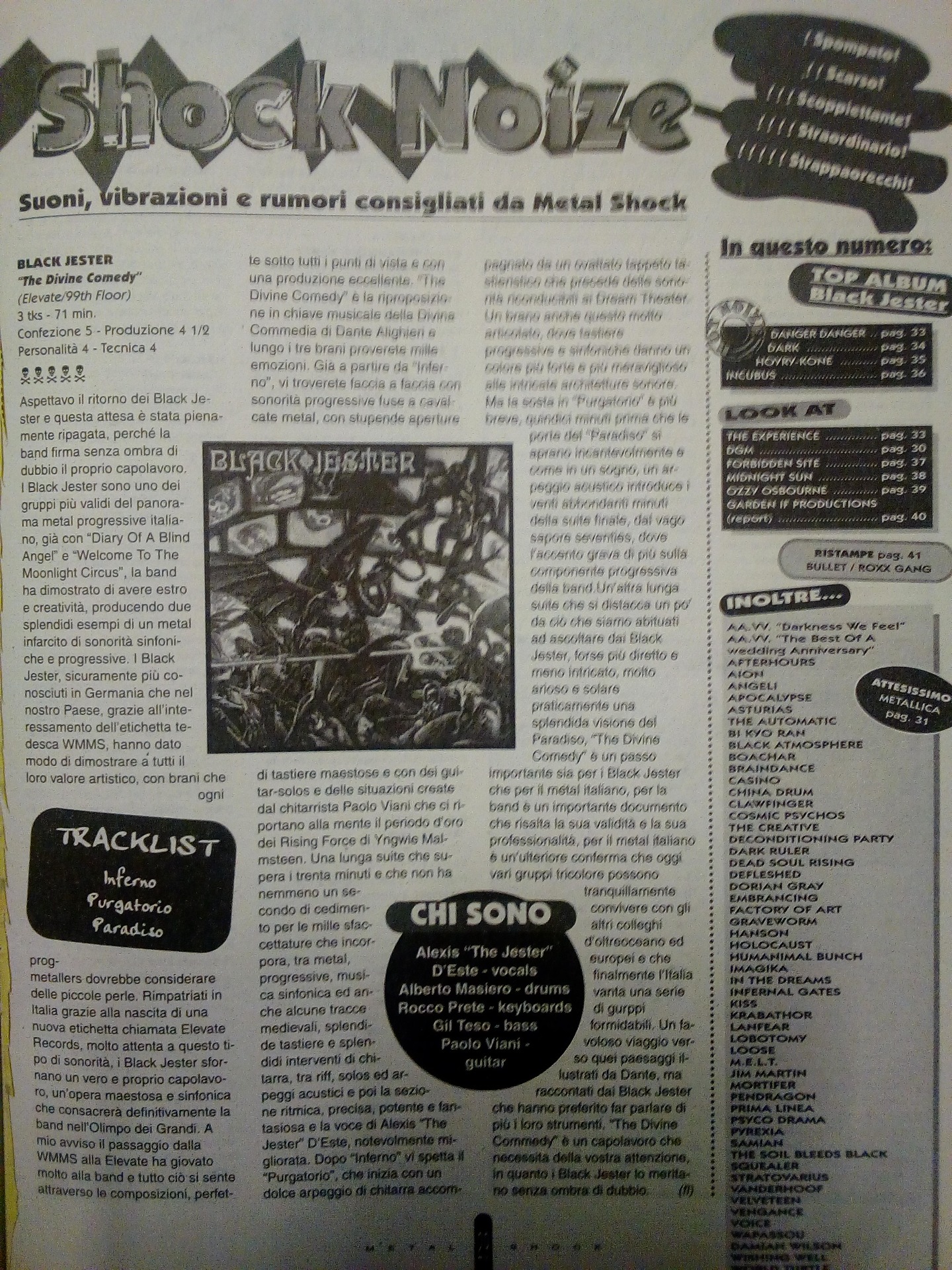"The divine comedy" è disco del mese su Metal Shock, 1997. Archivio privato